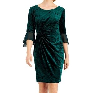 Connected Apparel Green Ruched Sheath Dress/size 14